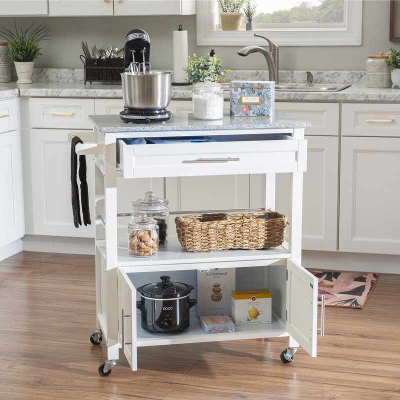 Ager Granite Top Kitchen Cart With Storage Space Black
